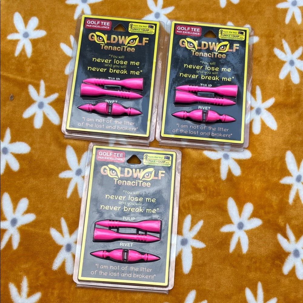 3x NEW NIP GOLDPACK Neon Pink TenaciTee Golf Tees MSRP $16 Each!